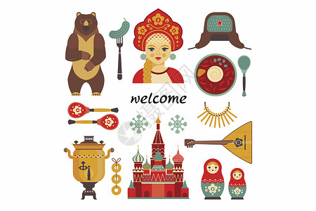 多种风格帽子俄罗斯文化插画