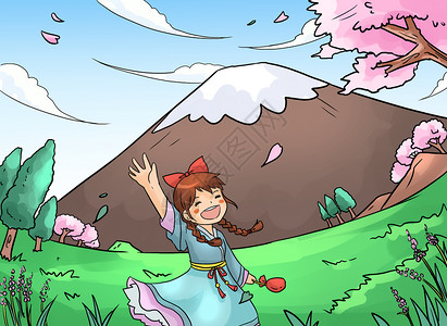 日本火山旅行插画插画