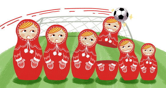 俄罗斯套娃玩具俄罗斯足球世界杯插画