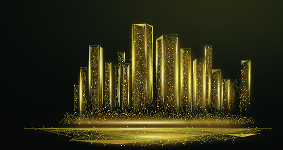 金色￥元素金融科技城背景设计图片