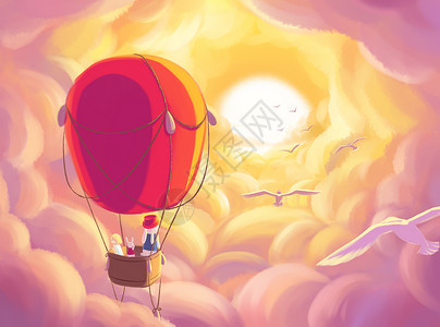 朝阳天空旅行气球插画