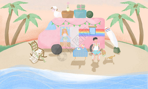 海滩度假旅游插画背景图片