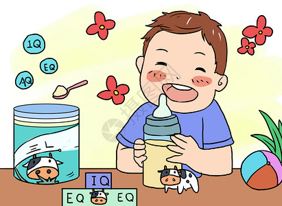 动物喂食婴儿奶粉漫画插画