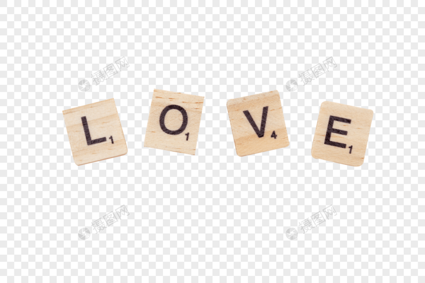 平铺的love字母木块元素图片