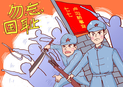 八国联军侵华七七卢沟桥事变漫画插画