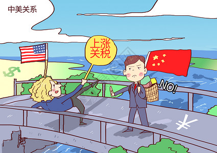 中国进出口商品交易中美关系时事漫画插画
