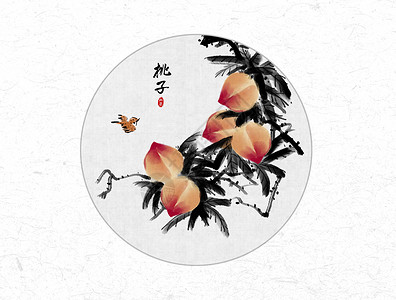 桃子中国风水墨画高清图片