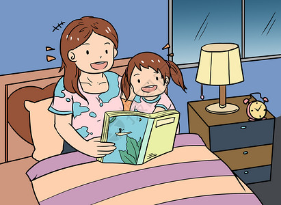 孩子学习压力大少儿看书漫画插画