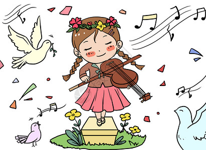 鸽子音乐素材兴趣爱好漫画插画