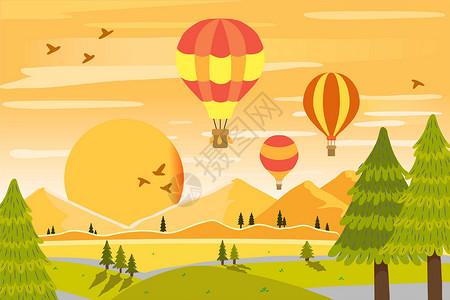 降落伞矢量自然风光插画