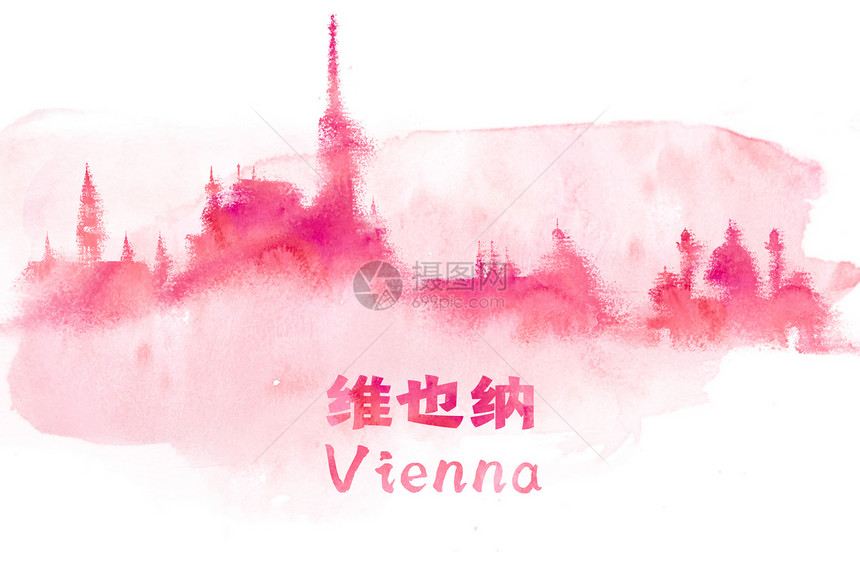 维也纳水彩手绘插画图片
