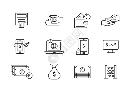 电脑线条金融图标插画