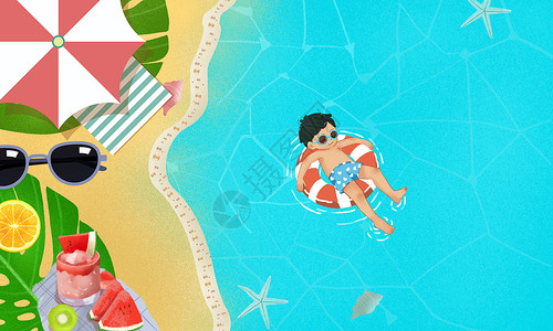 沙滩生物夏日海滩游泳插画
