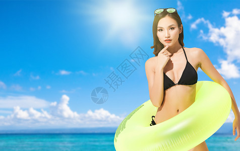 沙滩美女防晒海报设计图片