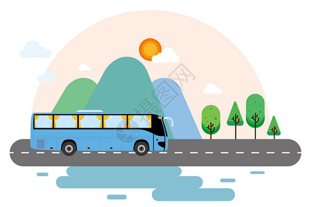 旅游开车坐巴士去旅行插画
