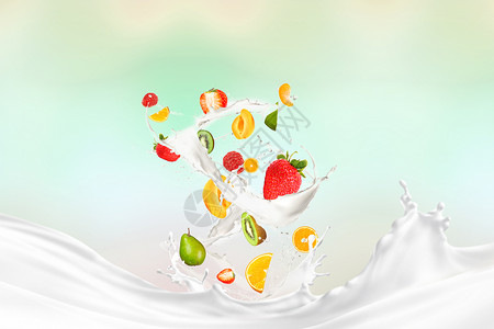 各种水果素材水果牛奶组合设计图片