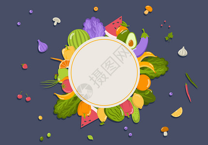 日本料理餐饮海报图片夏季的水果蔬菜插画