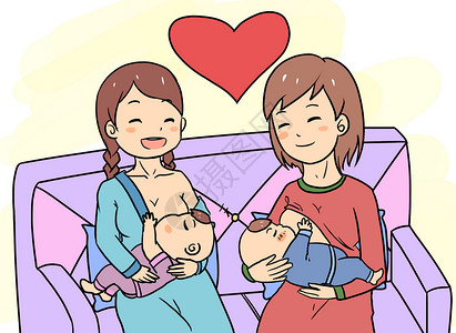 支持母乳婴儿进食漫画插画