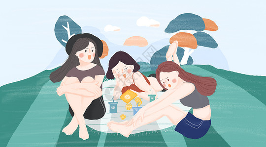 聚会背景素材女生旅游插画插画