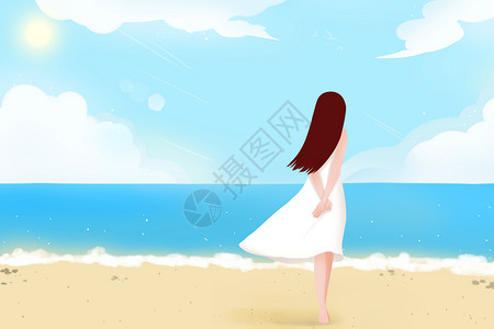女孩海边度假背景图片