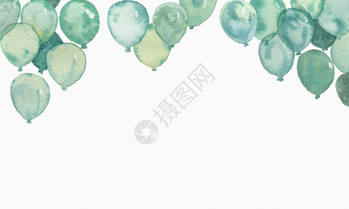 蓝绿色边框气球背景插画