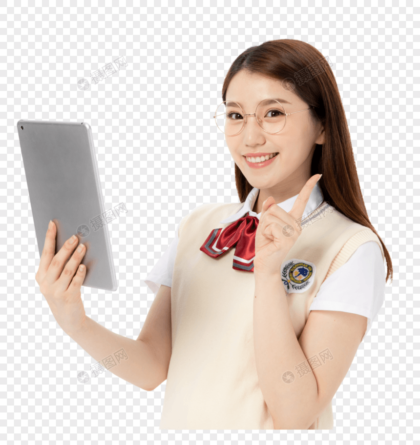 手拿电脑的女青年形象图片