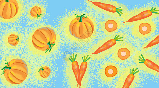石板上的南瓜蔬菜水果背景插画
