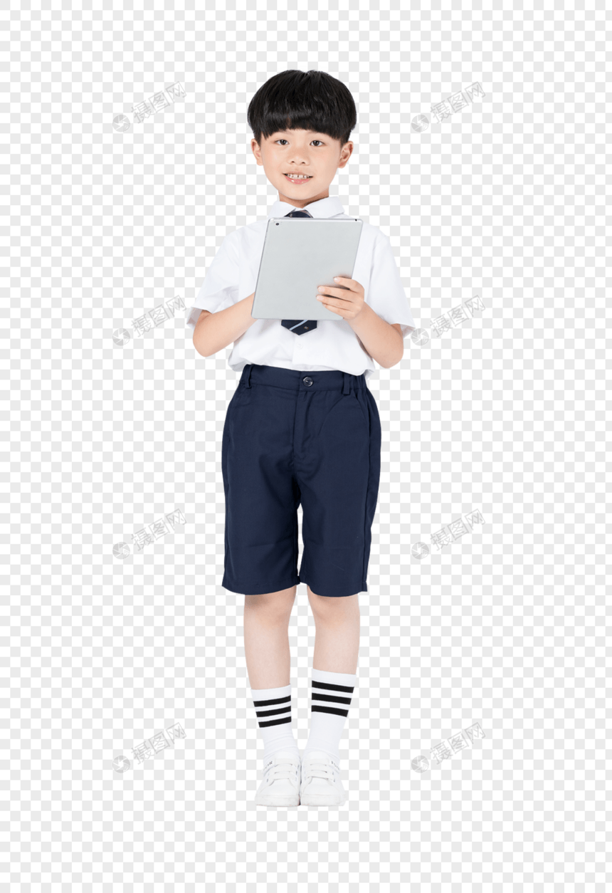 手拿平板展示的儿童小男孩图片图片