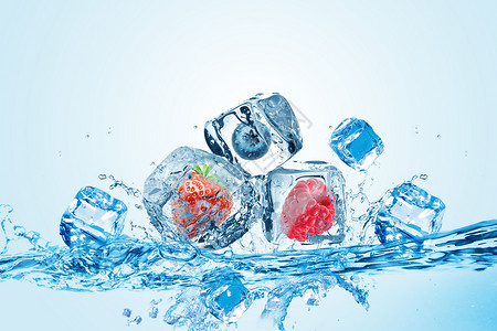 水果精致摆盘夏季冰块背景设计图片