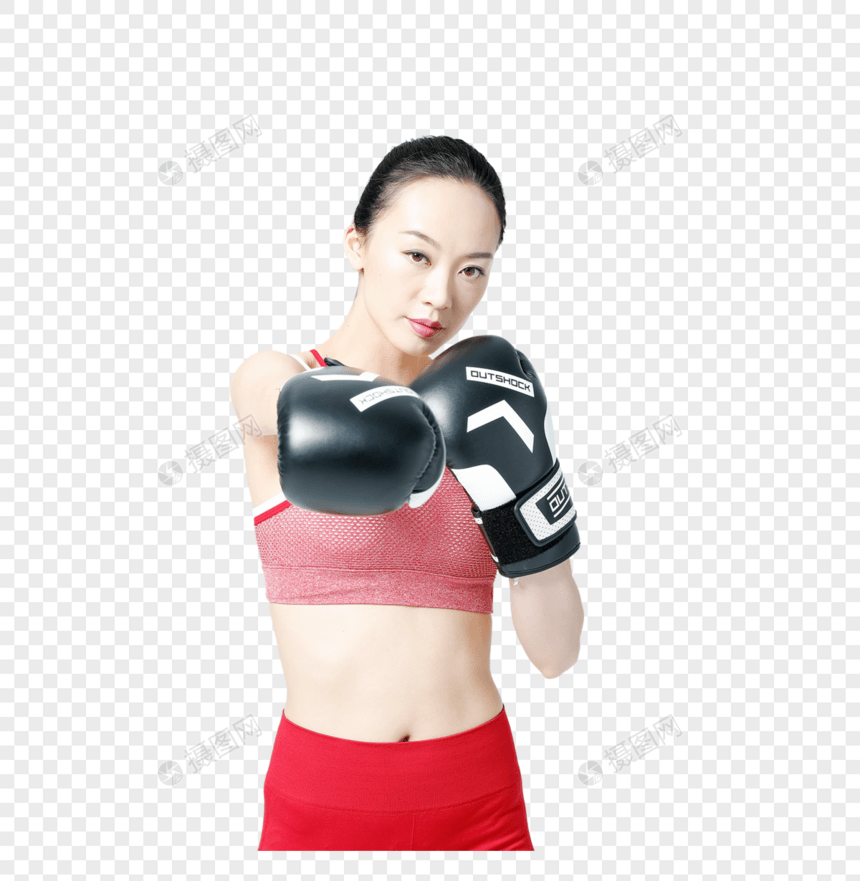 健身女性戴拳击手套展示动作图片图片