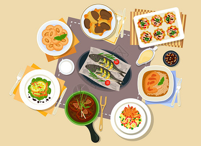 美味烤鱼海报中西餐美食插画