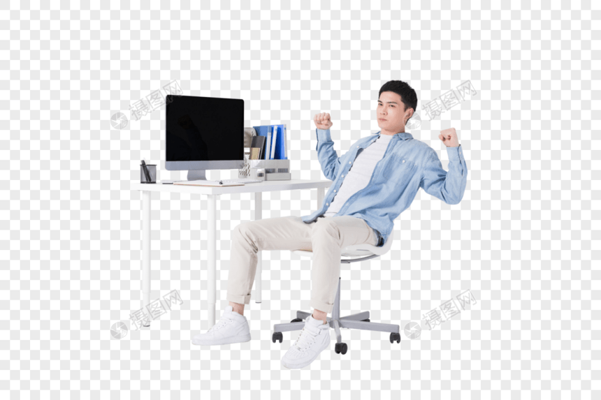 休闲商务男性办公桌前伸展筋骨图片图片