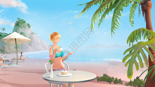 自由旅行者夏季的海边插画