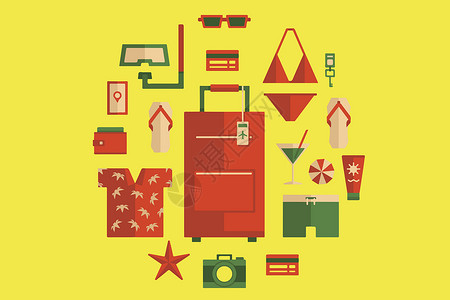 郊游旅行行李箱旅游背景素材插画