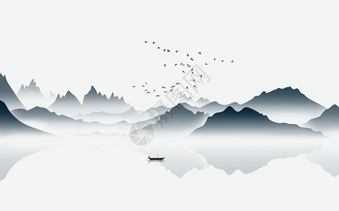 迁徙的山水风景手绘插画