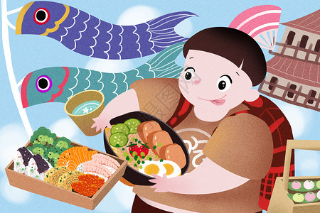 日式点心旅途中的美食插画