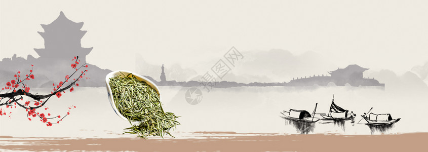 羊角柄刀素材茶与中国风设计图片