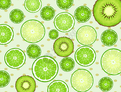 绿色健康水果柠檬平铺背景素材插画