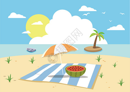 海滩遮阳伞大暑插画