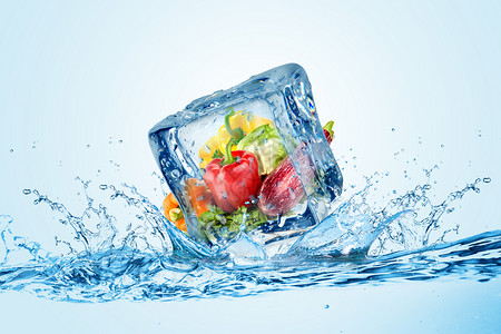 喷溅水果夏季冰块水果背景设计图片