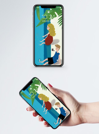 情侣玩水玩水的情侣手机壁纸模板