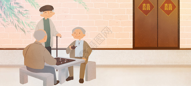 老年人下棋石凳素材高清图片
