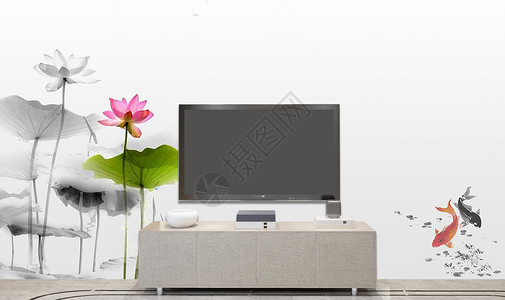锦鲤背景墙中国风电视背景墙设计图片