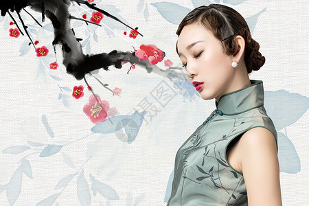 中国风旗袍海报中国风背景设计图片