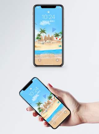 国庆图片夏天沙滩手机壁纸模板