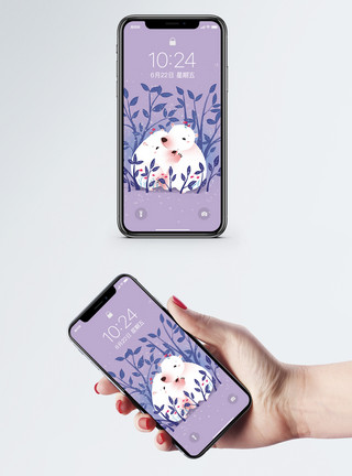 紫色细长叶子卡通手机壁纸模板