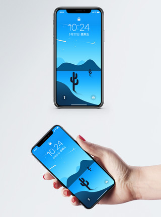 桌面仙人掌扁平风景手机壁纸模板