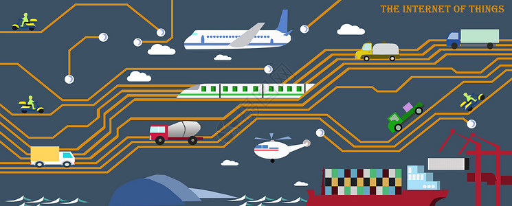 飞机科技大数据中的物联网插画