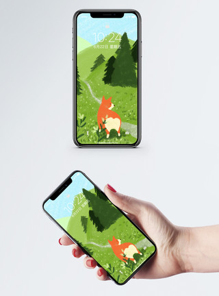 可爱动物插画网文配图狐狸手机壁纸模板