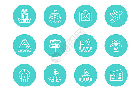圆中帆船旅行图标插画